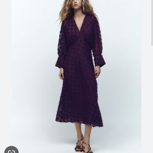 ZARA KNOTTED MESH MIDI DRESS NWT BURGUNDY SIZE MEDIUM